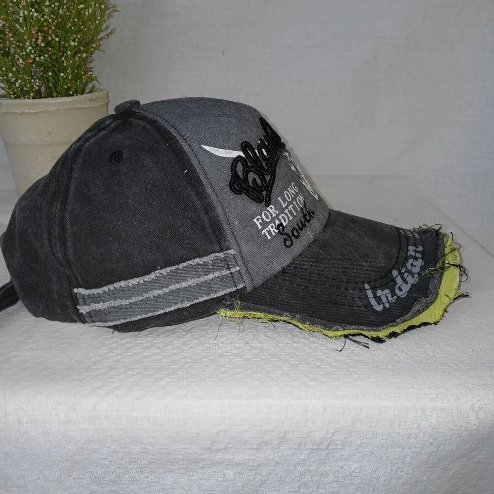 BLACK LABEL DISTRESSED INDIAN DAKOTA HAT, BASEBALL CAP.  BLACK, NWOT